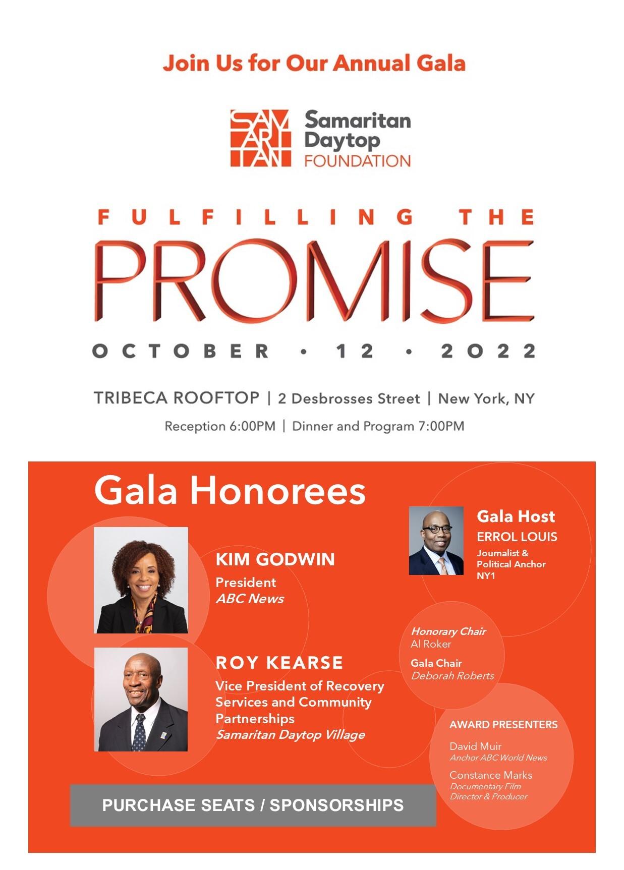 Join Samaritan Daytop Foundation for Our Annual Gala: Fulfilliing the Promise. October 12, 2022. Tribeca Rooftop 2 Desbrosses Street, New York, NY. Reception 6pm. Dinner and Program 7pm.